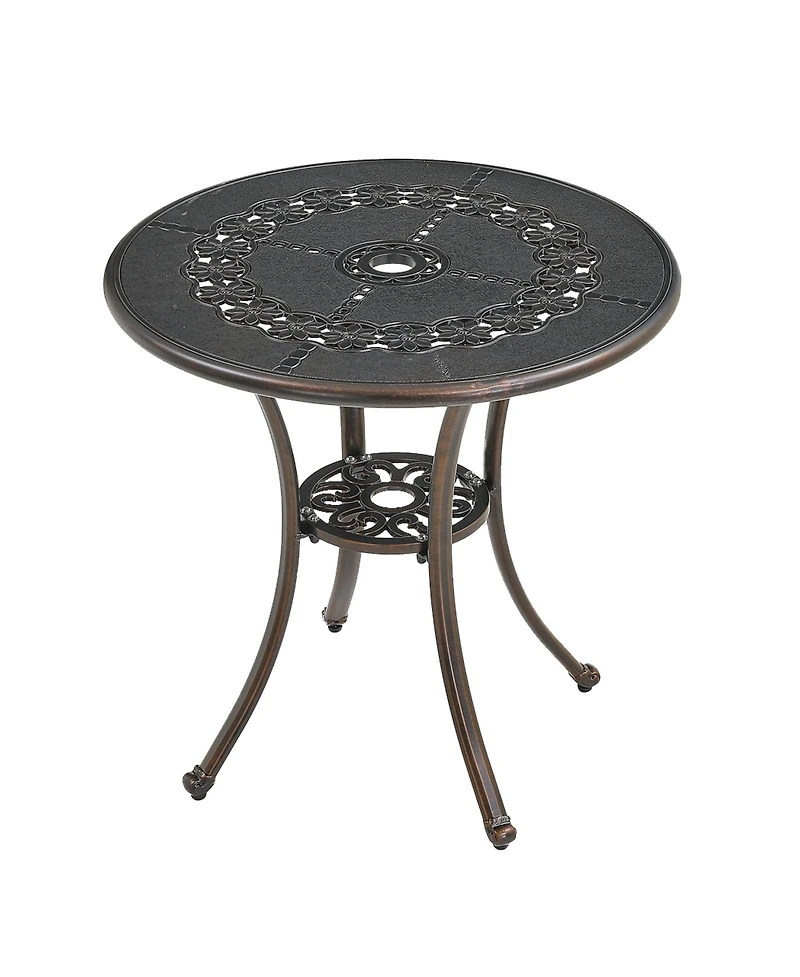 Inches Outdoor Bistro Table with Umbrella Hole Cast Aluminium Patio Dining Round Table