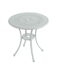 25 Inches Outdoor Bistro Table with Umbrella Hole Cast Aluminium Patio Dining Table Outdoor Round Bistro Table, Bronze