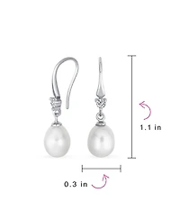 Bling Jewelry Simple White Pear Freshwater Pearl Teardrop Dangle Earrings Sterling Silver