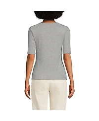 Lands' End Women's Drapey Rib Fitted Elbow Sleeve Scoop Neck Tee