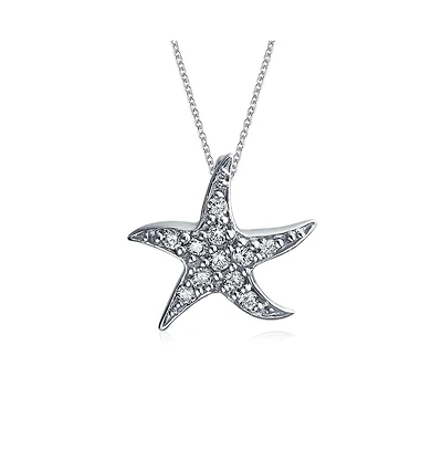 Bling Jewelry Pave Cz Starfish Pendant Necklace Sterling Silver Nautical Beach Vacation Jewelry