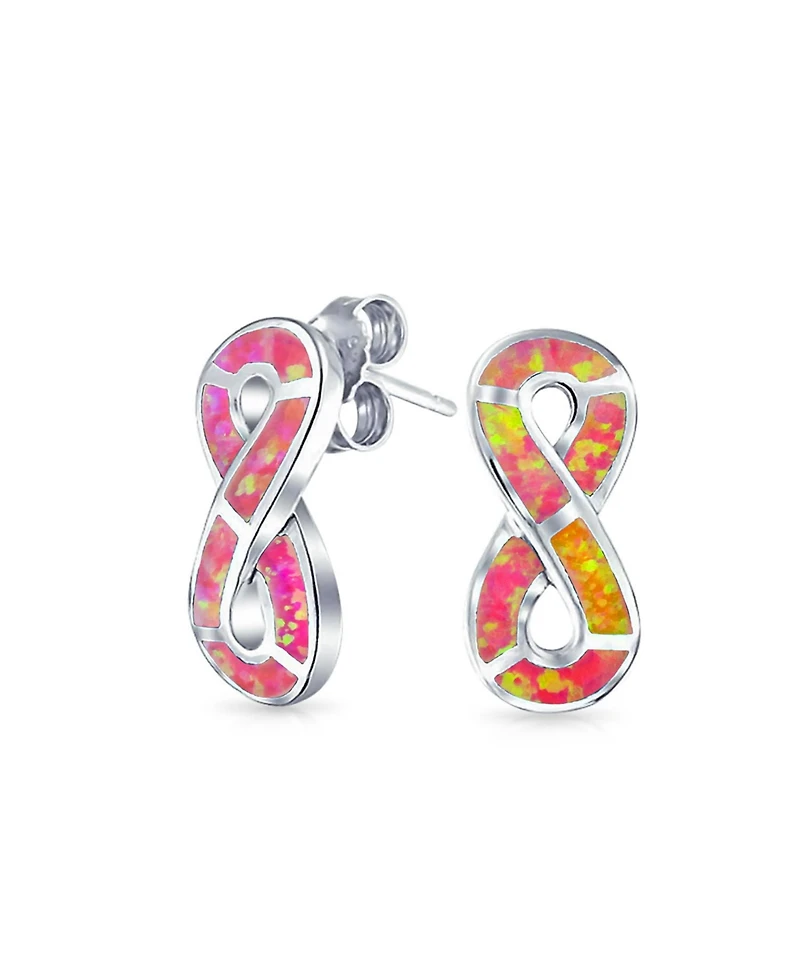 Bling Jewelry Symbol Of Eternity Iridescent Pink Love Knot Created Opal Infinity Stud Earrings Sterling Silver