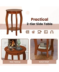 Set of 2 15 Inch 2-Tier Round End Table with Storage Shelf