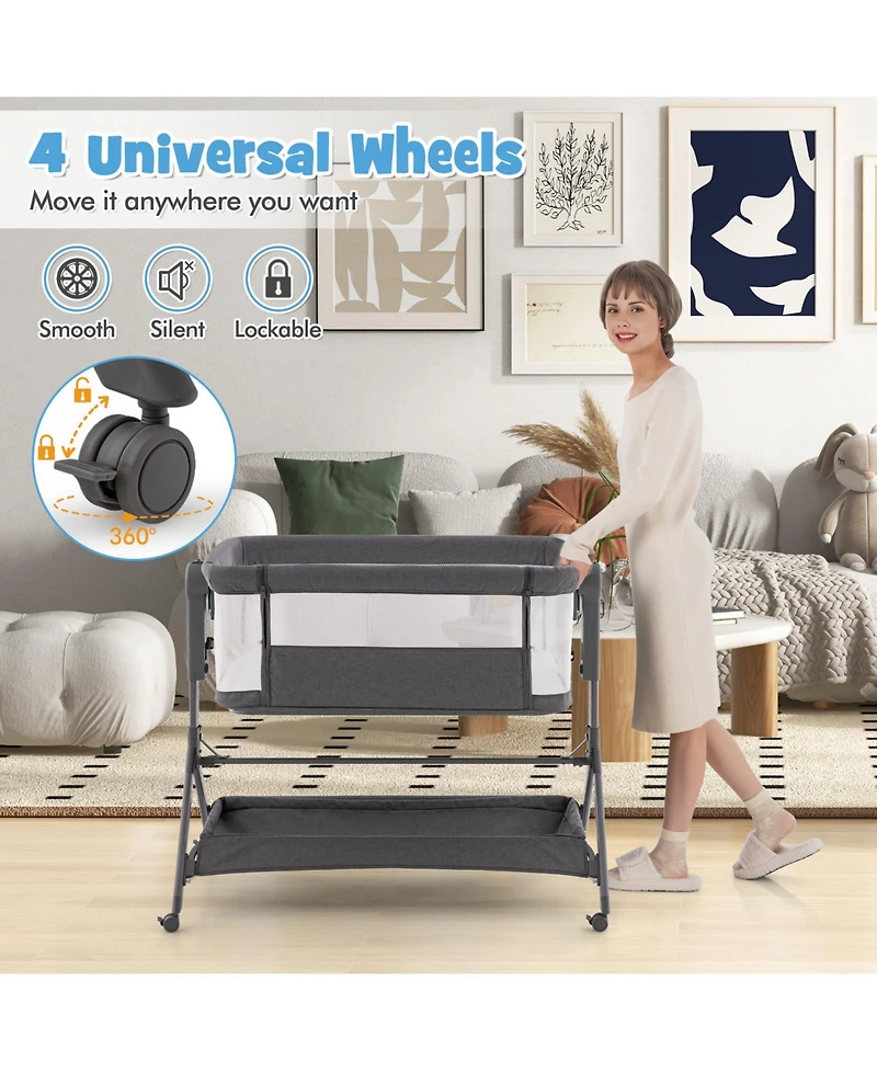 Gouun Kids Height Adjustable Bedside Sleeper with Storage Bag and Soft Mattress