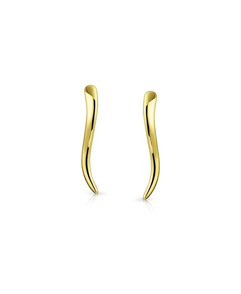 Bling Jewelry Minimalist Geometric Linear Wave Ear Pin Crawlers Climbers Earrings Yellow Gold Plated .925 Sterling Silver