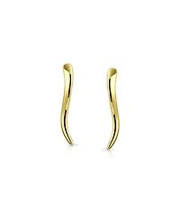 Bling Jewelry Minimalist Geometric Linear Wave Ear Pin Crawlers Climbers Earrings Yellow Gold Plated .925 Sterling Silver