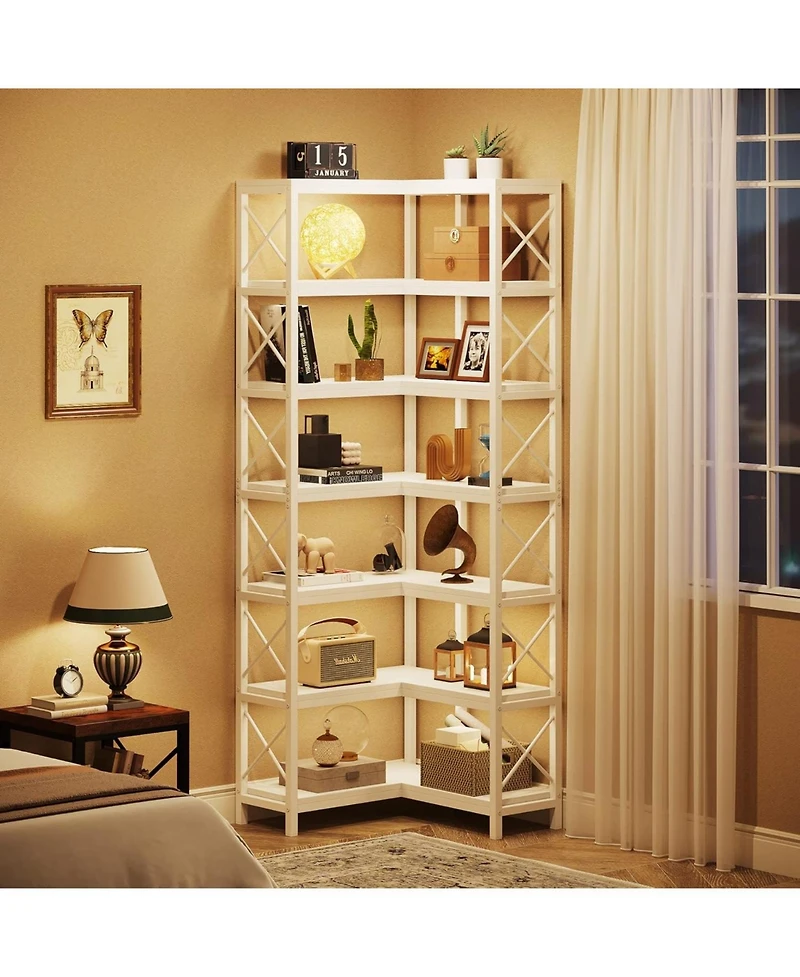 Tribesigns 7 Shelf Corner Bookcase, Industrial Large Corner Bookshelf