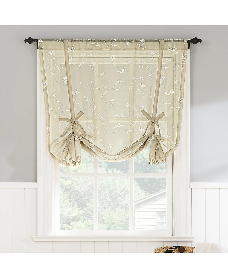 Bridget Embroidered Leaf Sheer Rod Pocket Window Tie-up Shade
