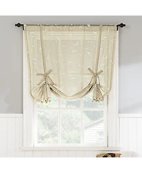 Bridget Embroidered Leaf Sheer Rod Pocket Window Tie-up Shade
