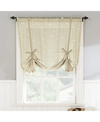 Bridget Embroidered Leaf Sheer Rod Pocket Window Tie-up Shade