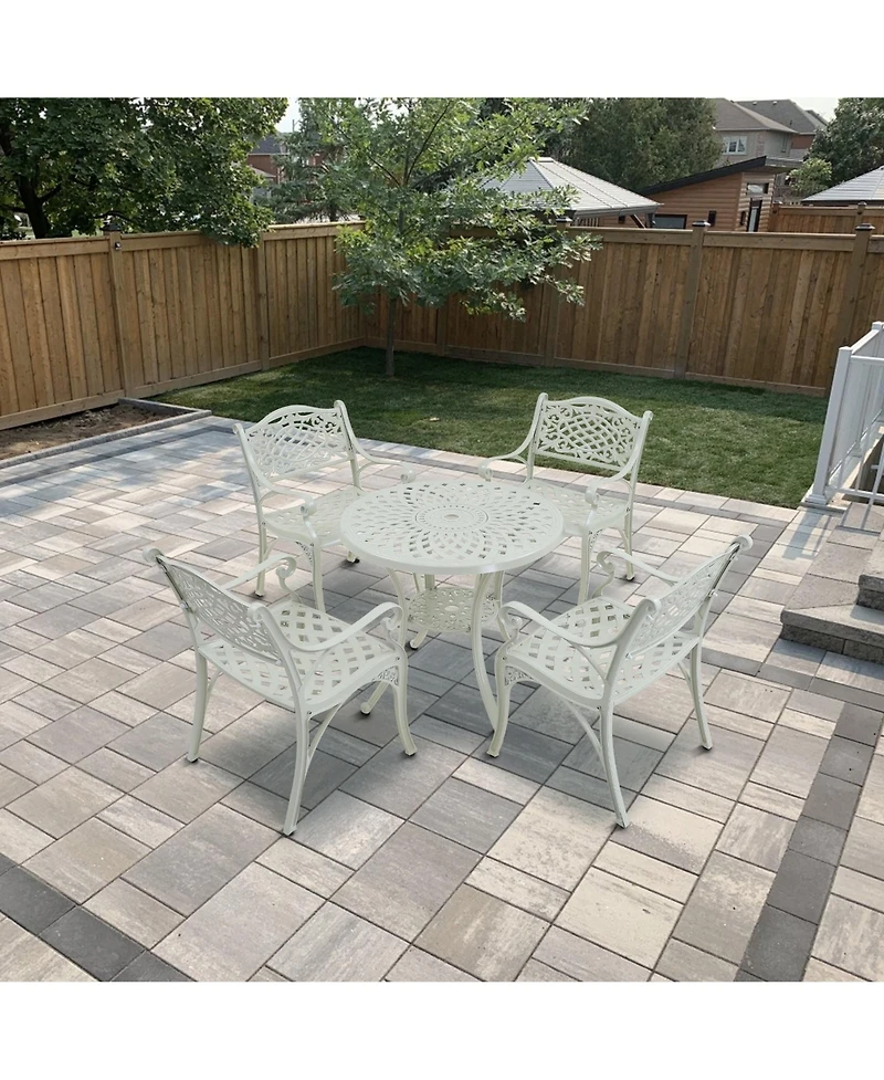 5-Piece Cast Aluminum Outdoor Dining Set Patio Table with Umbrella Hole Patio Dining Chairs in Bronze