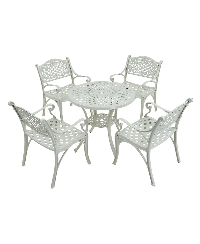 5-Piece Cast Aluminum Outdoor Dining Set Patio Table with Umbrella Hole Patio Dining Chairs in Bronze