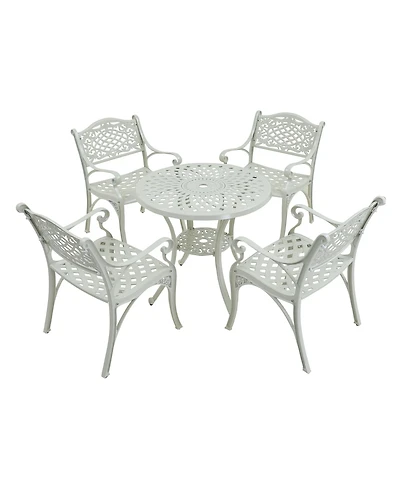 5-Piece Cast Aluminum Outdoor Dining Set Patio Table with Umbrella Hole Patio Dining Chairs in Bronze