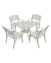 5-Piece Cast Aluminum Outdoor Dining Set Patio Table with Umbrella Hole Patio Dining Chairs in Bronze