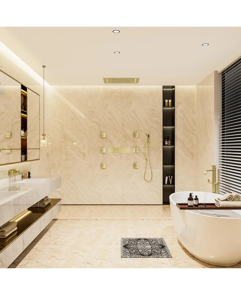 Mondawe Thermostatic Flush Ceiling Mounted Complete Shower System with Led Lights, Body Jets and Slide Bar