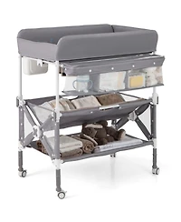 Portable Baby Changing Table with Wheels and Large Storage Rack