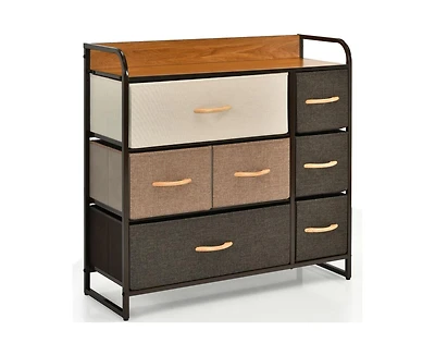 7 Drawer Tower Steel Frame and Wooden Top Dresser Storage Chest for Bedroom