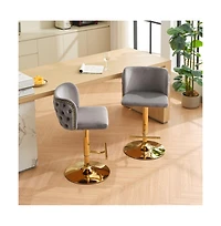 Set of 2 Velvet Swivel Bar Stools with Tufted Back and Gold Plating Base for Kitchen Island-The Pop Home