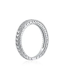 Bling Jewelry Pave Cz Cubic Zirconia Thin Band Ring Etched Milgrain .925 Sterling Silver