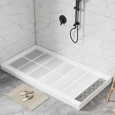 Casainc 60"W X 32"D Smc Single Threshold Shower Base Anti-Slip Shower Pan, Drain Assembly & Drain Cover Included
