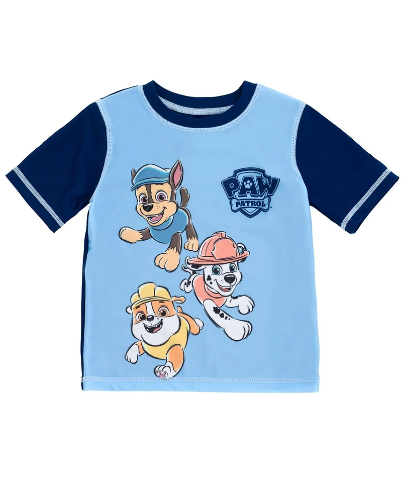Paw Patrol Toddler Boys Upf 50+ Rash Guard and Swim Trunks Outfit Set