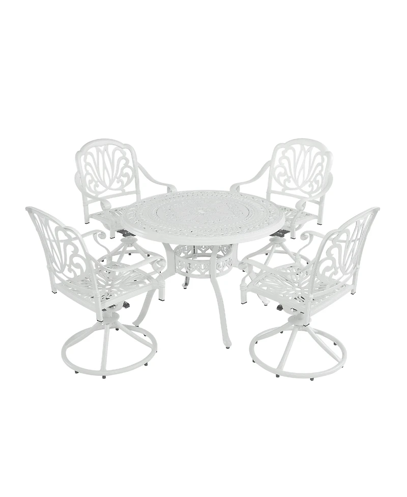 5-Piece Cast Aluminum Outdoor Dining Set Patio Table with Umbrella Hole Outdoor Swivel Rockers Patio Dining Chairs in White