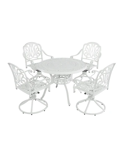 5-Piece Cast Aluminum Outdoor Dining Set Patio Table with Umbrella Hole Outdoor Swivel Rockers Patio Dining Chairs in White