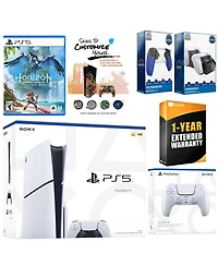 Sony Playstation 5 Slim Disc with Horizon Forbidden West, Extra Controller, Trigger Stop Kit, Charge Dock and MightySkins Decal Voucher + 1 Year Cps E