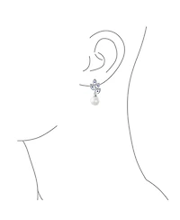 Bling Jewelry Statement Pave Cz Cubic Zirconia Leaf White Simulated Pearl Drop Earrings Silver Plated