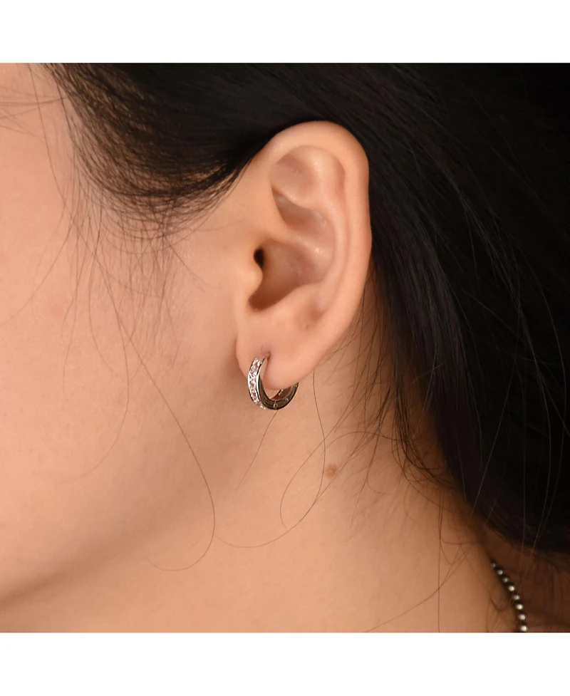 Bling Jewelry Delicate Tiny Cz Channel Set Huggie Hoop Earrings Sterling Silver