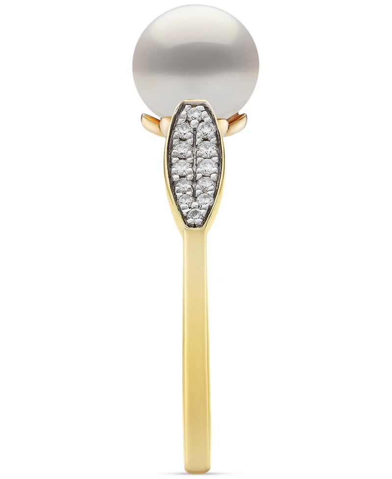 Belle de Mer Cultured Freshwater Pearl (7mm) & Diamond (1/6 ct. t.w.) Leaf Accent Ring in 10k Gold