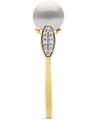 Belle de Mer Cultured Freshwater Pearl (7mm) & Diamond (1/6 ct. t.w.) Leaf Accent Ring in 10k Gold