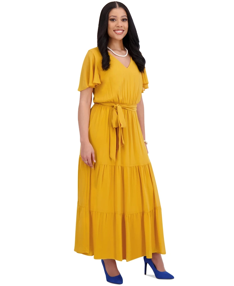 Kasper Women's V-Neck Flutter-Sleeve Maxi Dress, Regular & Plus Sizes