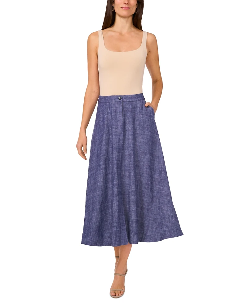 Vince Camuto Women's Linen-Blend Chambray Midi Skirt