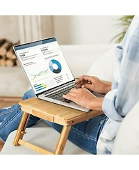 Bamboo Laptop Lap Tray with Adjustable Legs and Tilting Heat-dissipation Top