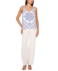 Vince Camuto Women's Linen-Blend V-Neck Printed Sleeveless Top