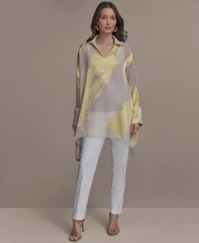 Donna Karan New York Womens Brushstroke Burnout Tunic Slim Leg Pants