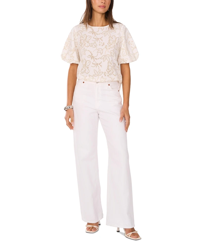 Vince Camuto Women's Embroidered Puff-Sleeve Top