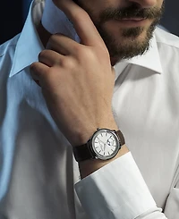Frederique Constant Men's Swiss Moneta Moonphase Brown Leather Strap Watch 37mm