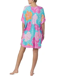 Ellen Tracy Women's Short Floral V-Neck Sleep Caftan