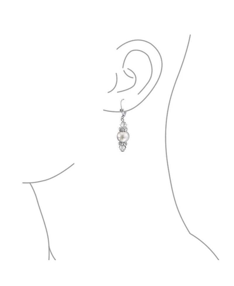 Bling Jewelry Rondelle Faceted Crystal Dangle Drop Lever Back Imitation Pearl Dangle Earrings .925 Sterling Silver