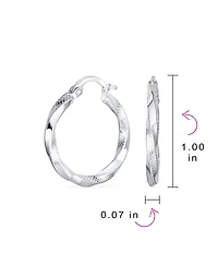 Bling Jewelry Timeless Slender Wire Rope Hoop Huggie Earrings Sterling Silver 1 Inch Diameter