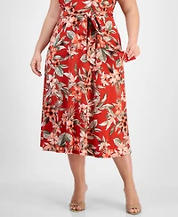 Kasper Plus Pleated Keyhole-Neck Belted Midi Dress