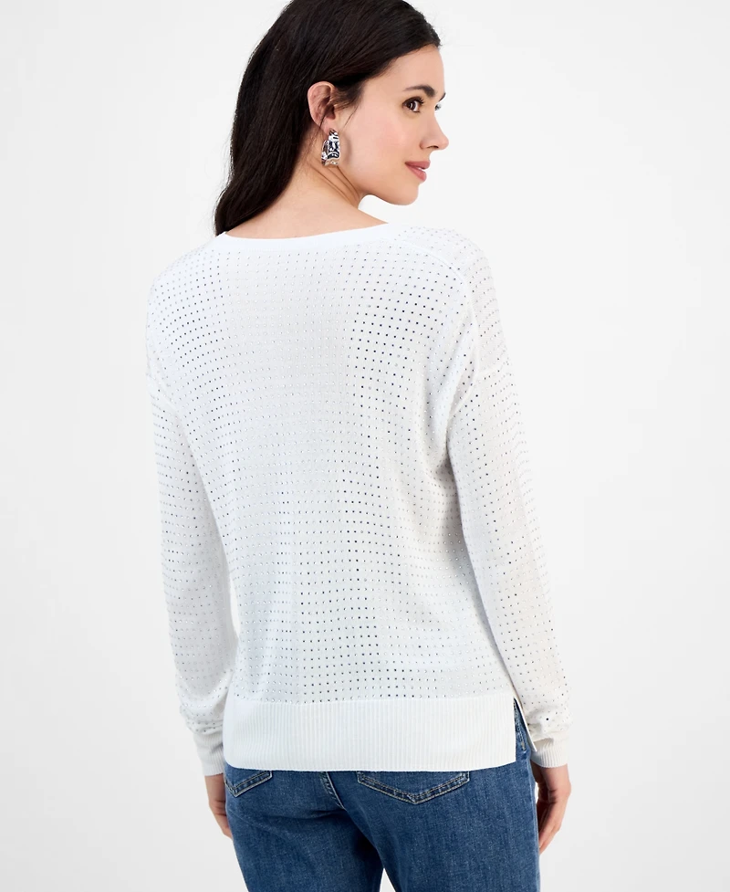 I.n.c. International Concepts Petite Pointelle Crewneck Sweater, Exclusively at Macy's
