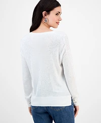 I.n.c. International Concepts Petite Pointelle Crewneck Sweater, Exclusively at Macy's