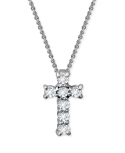 Giani Bernini Cubic Zirconia Cross Pendant Necklace, 16" + 2" extender, Exclusively at Macy's