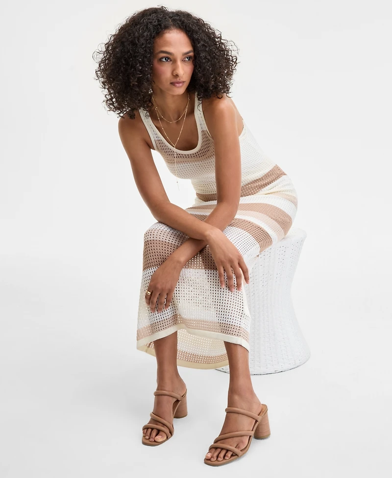Bar Iii Women's Striped Crochet Tank Dress, Exclusively at Macy's