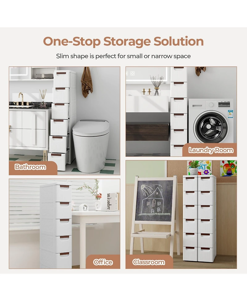 6-Drawer Rolling Organizer Unit Narrow Storage Cabinet with Built-In Wheels for Small Space-6-Drawer