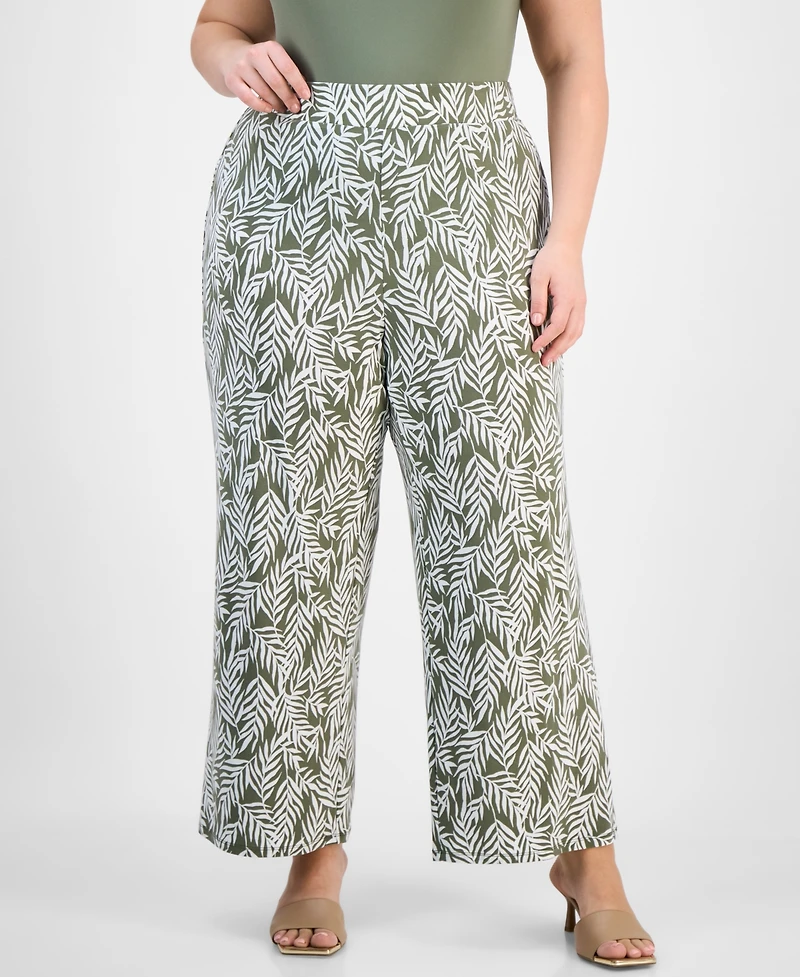Kasper Plus Printed Wide-Leg Pull-On Pants