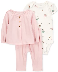 Carter's Baby Girls Cardigan, Barn-Print Bodysuit & Pants, 3 Piece Set